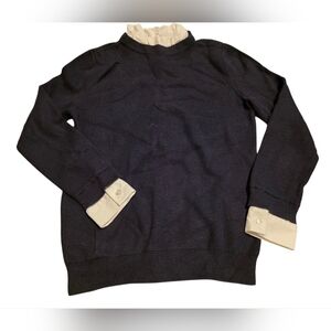 Ann Taylor Black Layered Look Sweater With White Cuffs And Neck Ruffle Size S